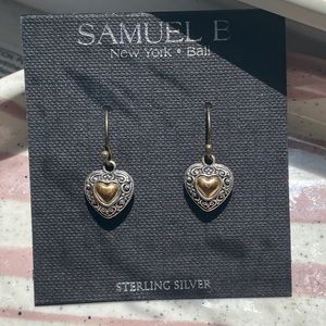Samuel B Gold Accented Heart Shape Drop Earrings